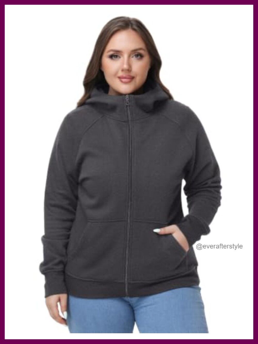 Plus Size Zip-Up Fleece Hoodie with Pockets Women's Warm